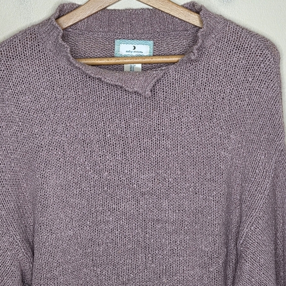 Ruby Moon | Mauve Pink Notched Neck Sweater Ribbed Hem Cuffed Sleeves Size Small - Picture 2 of 5